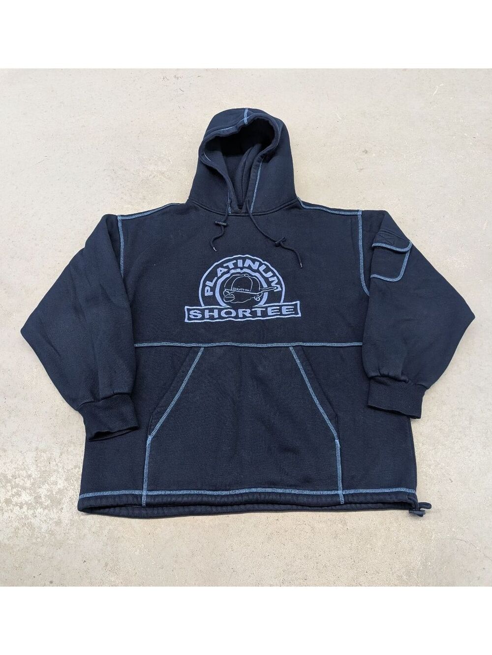 Y2K Platinum Shortee Baggy Navy Blue Embroidered Logo Hoodie